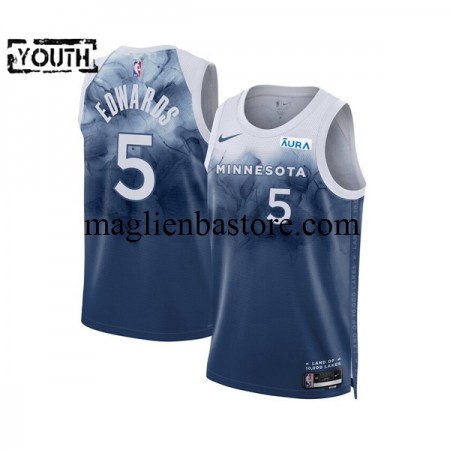 Maglia NBA Minnesota Timberwolves Anthony Edwards 5 2023-2024 Nike City Edition Blu Swingman - Bambino
